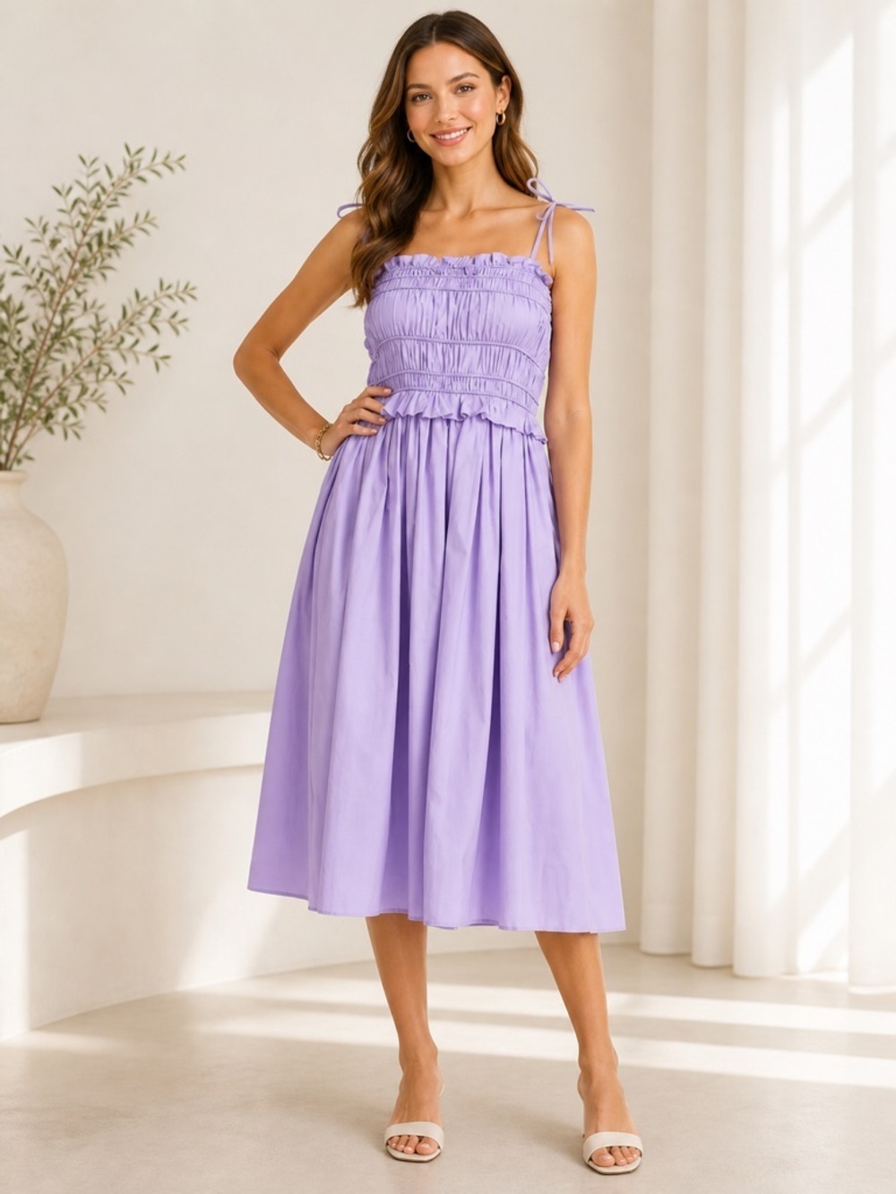 NEW AQUA Sz XS Womens Tie Shoulder Calf Daytime Midi Dress BHFO 7463